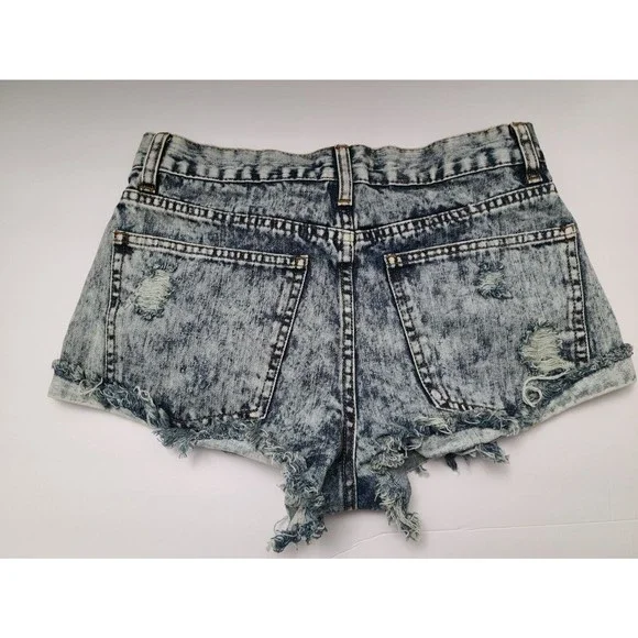 Olivaceous Womens Cut Off Distressed Mid-Rise Shorts Blue Cotton Denim Size L - Picture 3 of 6
